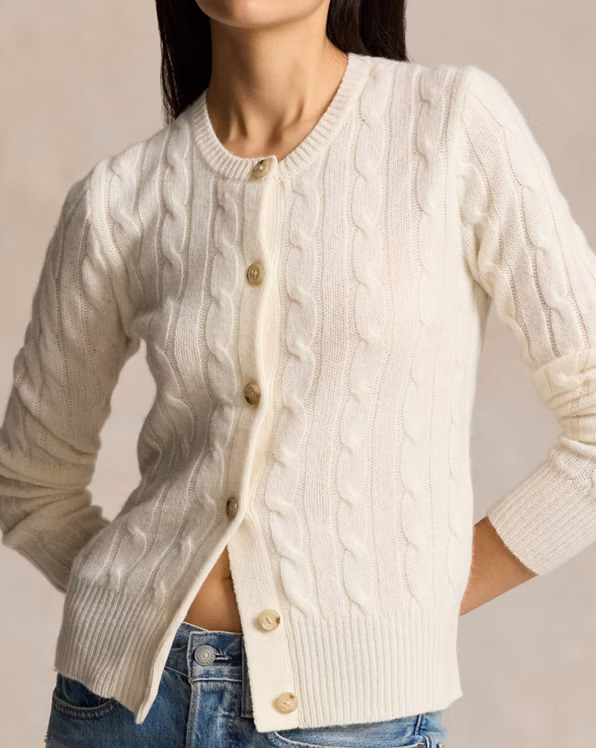Cable-Knit Cashmere Crewneck Cardigan