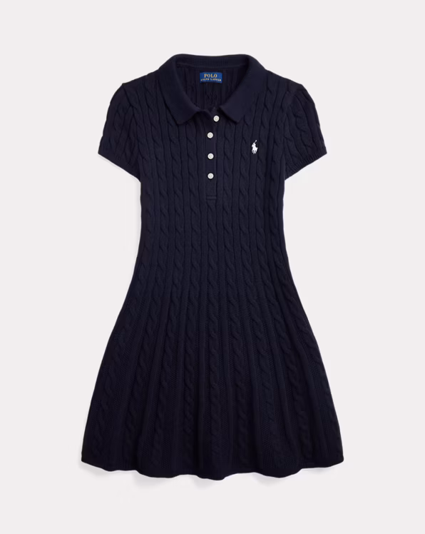 Cable-Knit Cotton Polo Jumper Dress