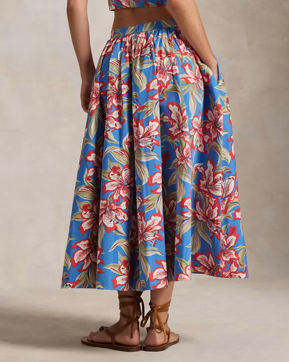 Floral Cotton Midi Skirt
