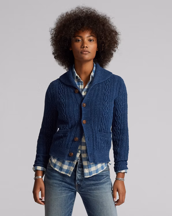 Cable Cotton-Wool Shawl Cardigan