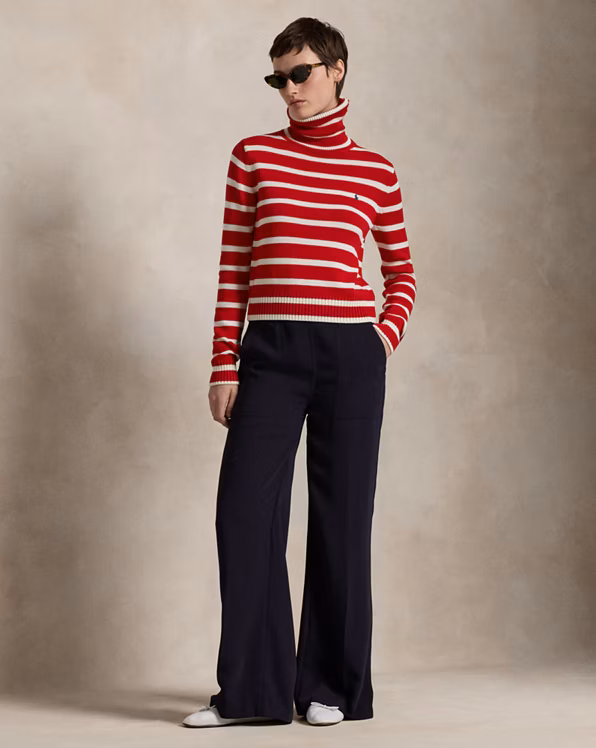 Striped Cotton Roll Neck Jumper