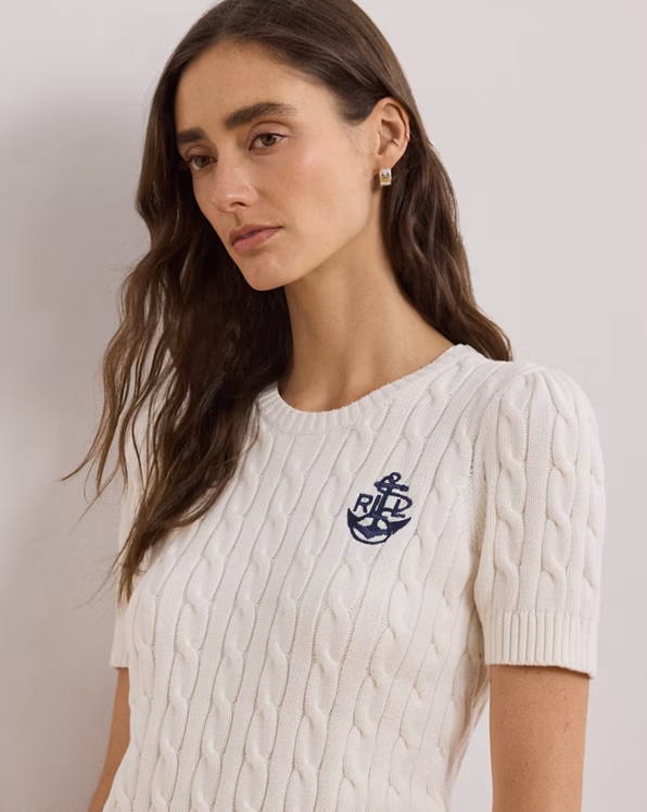 Cable-Knit Cotton Short-Sleeve Jumper