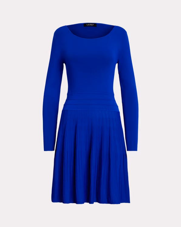 Pleated Long-Sleeve Jumper Dress