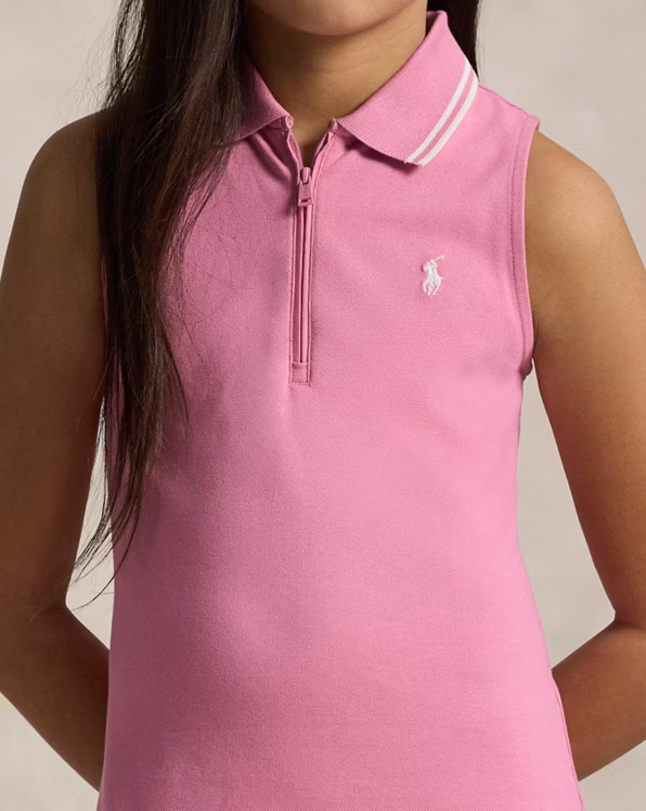 Pleated Stretch Mesh Polo Dress