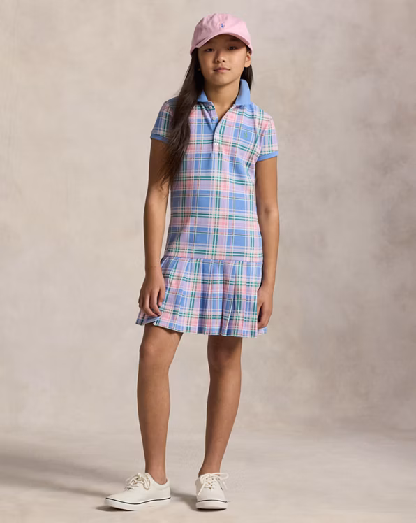 Plaid Cotton Mesh Polo Dress