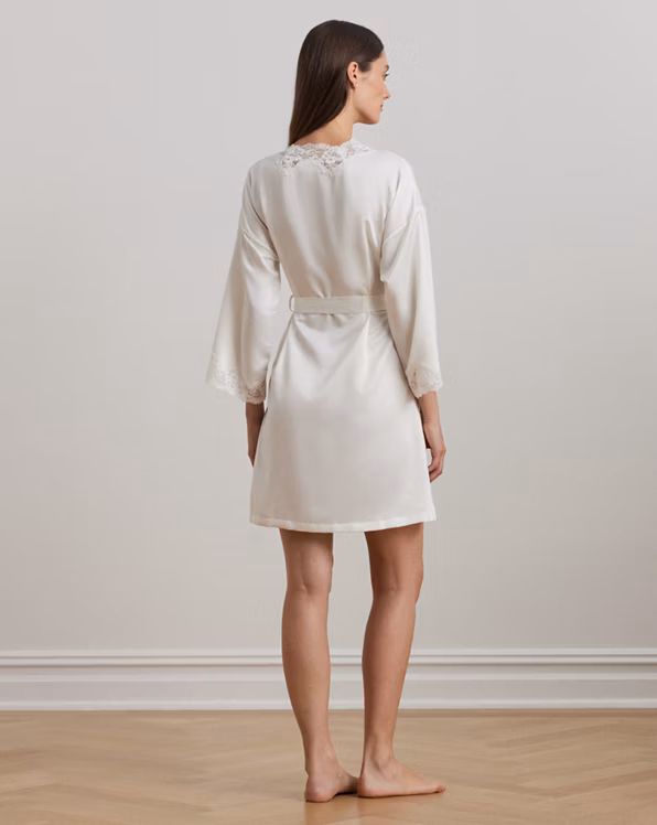 Lace-Trim Satin Robe