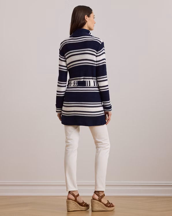 Striped Belted Cotton-Blend Cardigan
