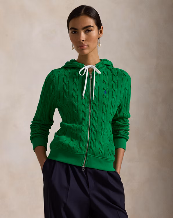 Cable-Knit Cotton Full-Zip Hoodie