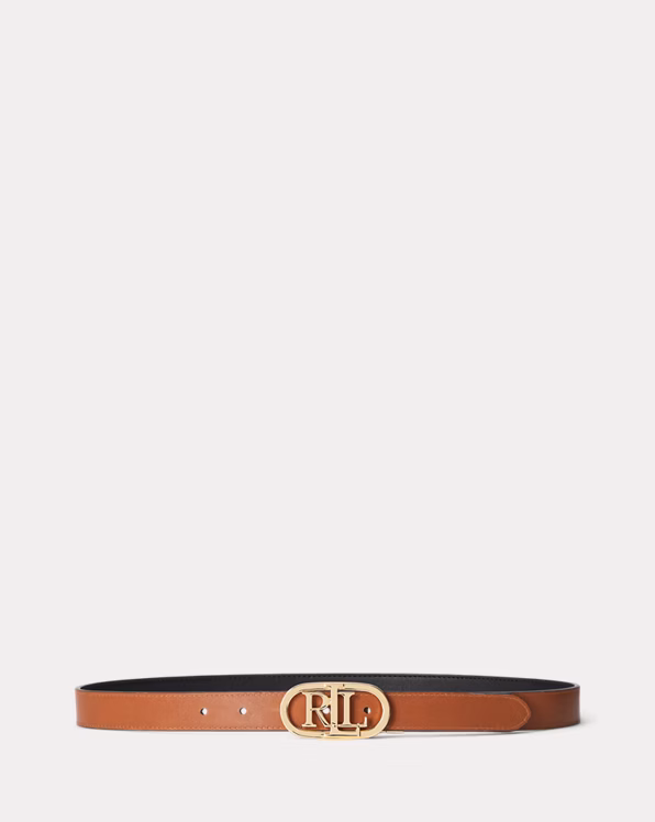 Oval-Logo Reversible Leather Skinny Belt
