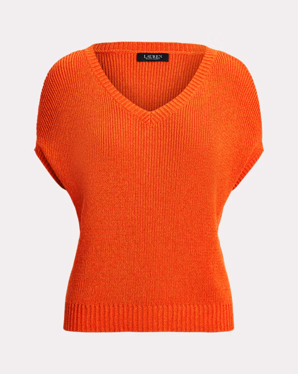 Rib-Knit Short-Sleeve V-Neck Jumper