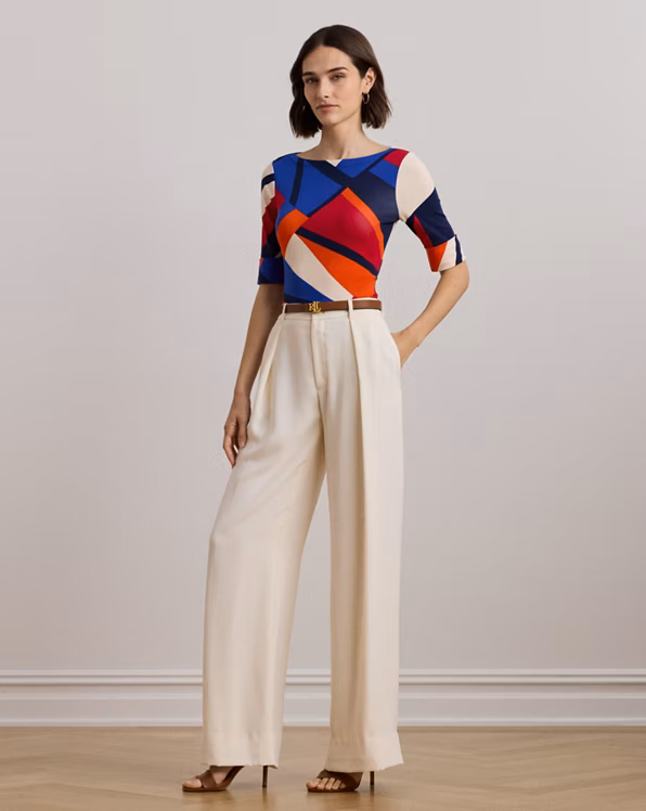 Print Stretch Cotton Boatneck T-Shirt