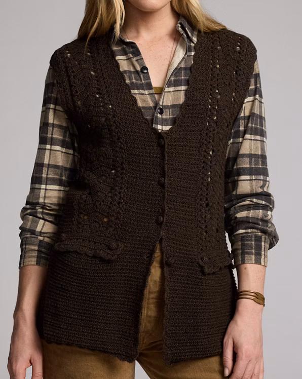 Crochet-Panelled Knit Cotton Waistcoat