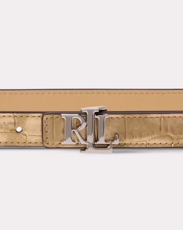 Logo Reversible Metallic Skinny Belt