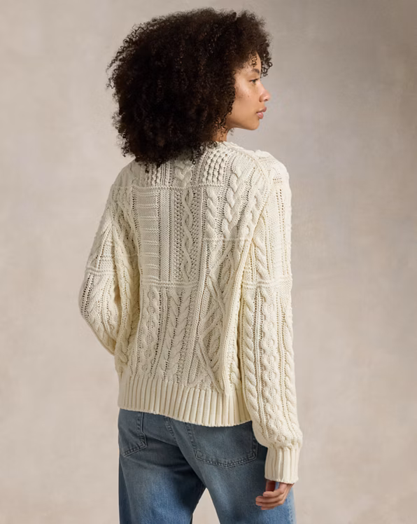 Aran-Knit Flag Cotton Jumper