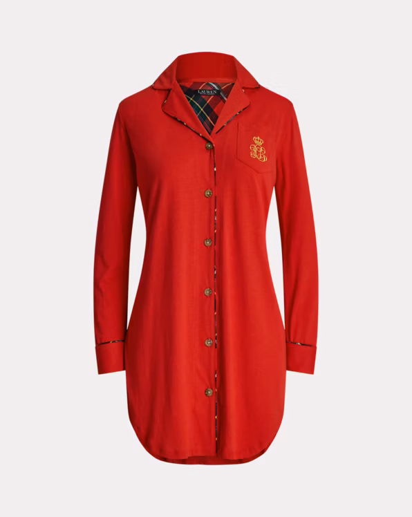 Plaid-Trim Jersey Sleep Shirt