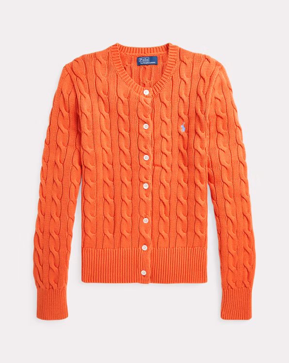 Cable-Knit Cotton Crewneck Cardigan