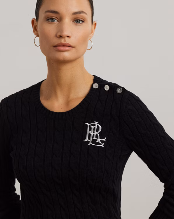 Button-Trim Cable-Knit Cotton Jumper