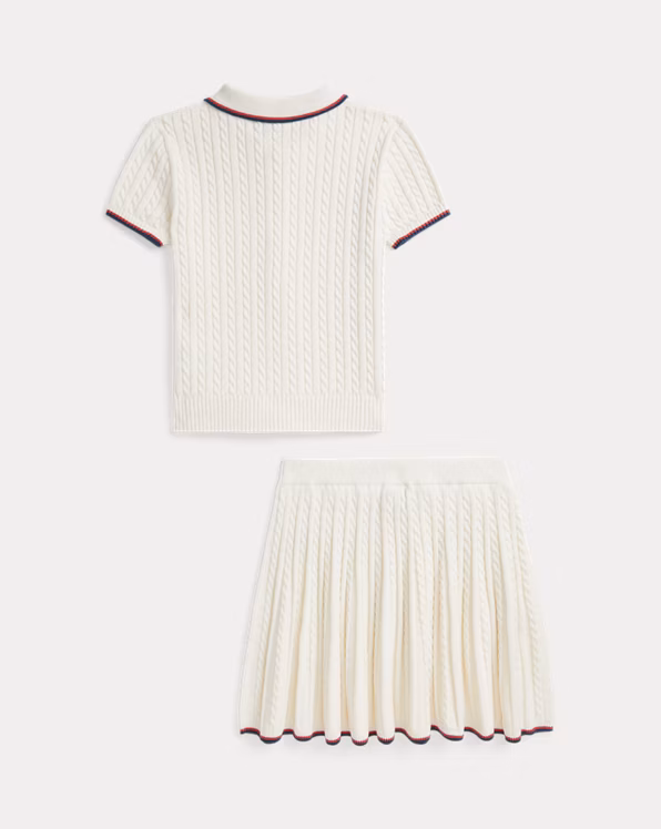 Mini-Cable Cotton Cardigan and Skirt Set