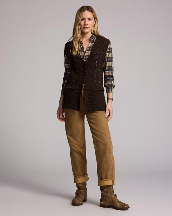 Crochet-Panelled Knit Cotton Waistcoat