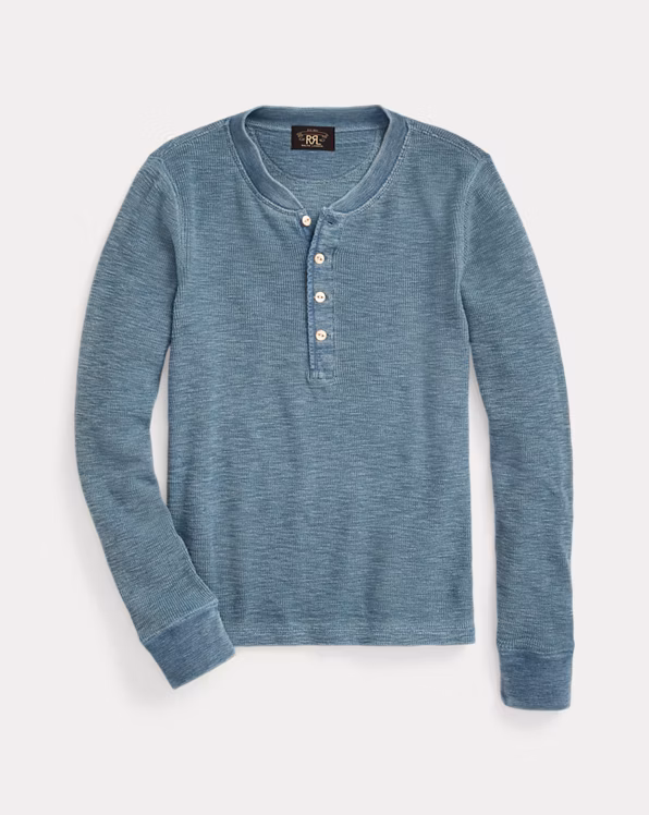Stretch-Cotton Waffle Henley