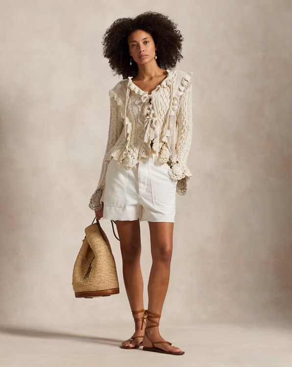 Mixed-Stitch Tie-Front Cardigan