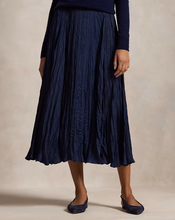 Crinkled Satin A-Line Skirt