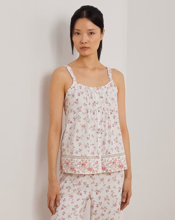 Floral Lace-Trim Jersey Ankle Pyjama Set