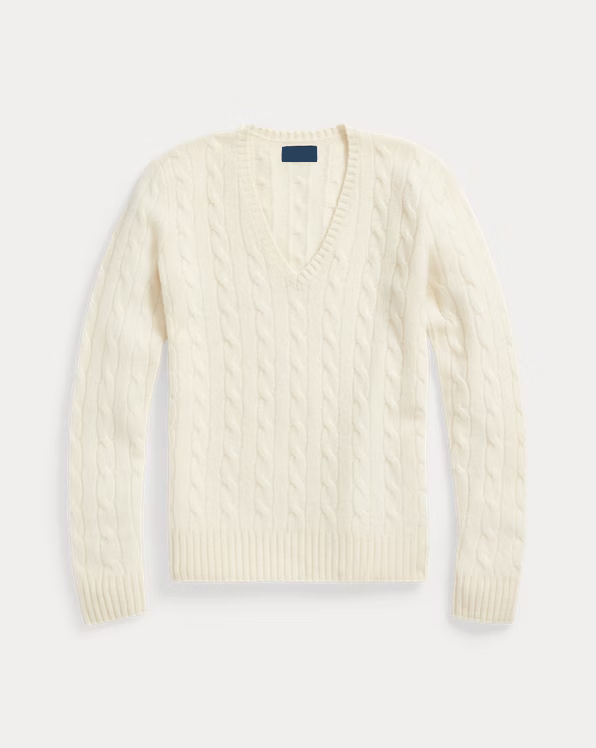 Cable-Knit Wool-Cashmere V-Neck Jumper