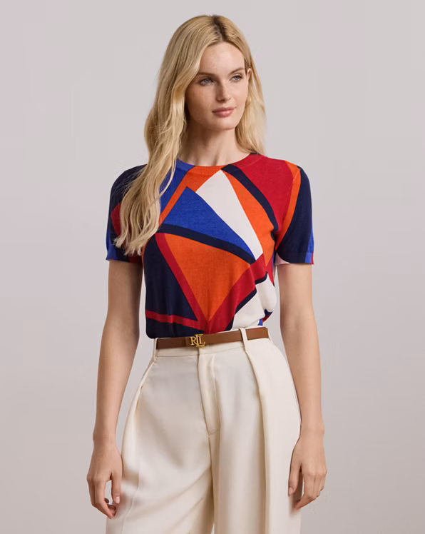 Print Cotton-Blend Short-Sleeve Jumper