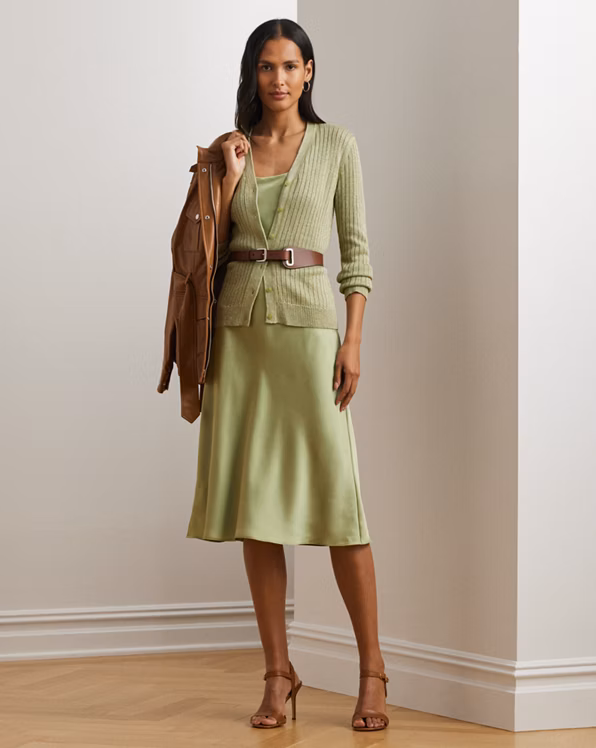 Metallic Linen-Blend Rib-Knit Cardigan