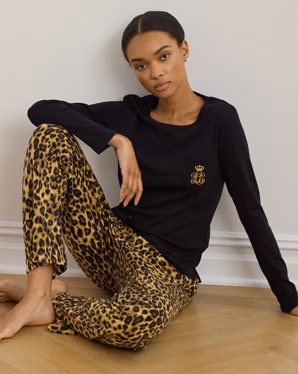 Leopard Print Knit & Fleece Pyjama Set