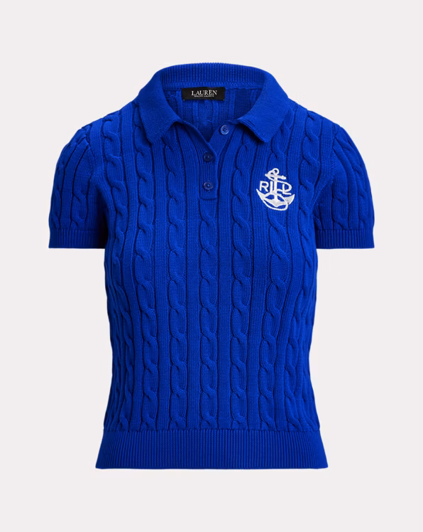 Anchor-Logo Cable-Knit Polo Jumper