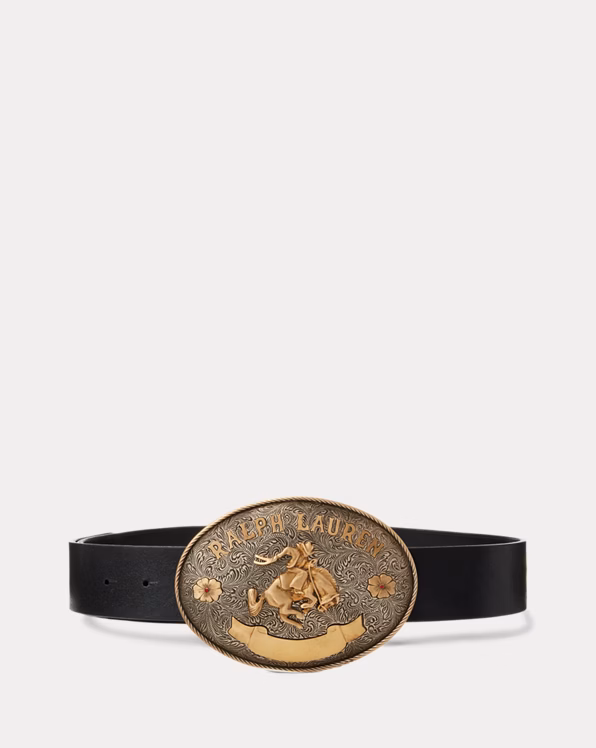 Rodeo-Buckle Vachetta Leather Wide Belt