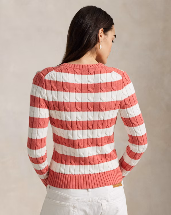 Striped Cotton Cable-Knit Jumper