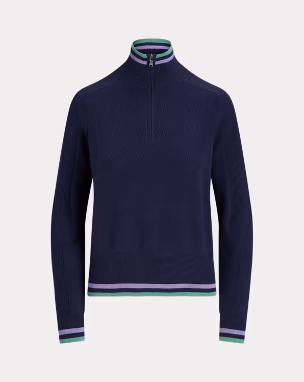 Striped-Trim Quarter-Zip