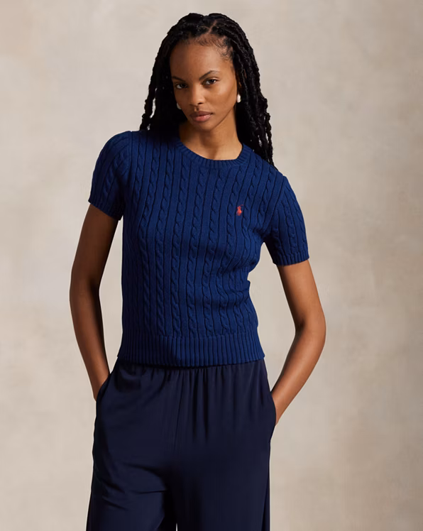 Cable-Knit Cotton Short-Sleeve Jumper