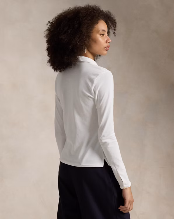 Buttoned-Placket Long-Sleeve Polo Shirt