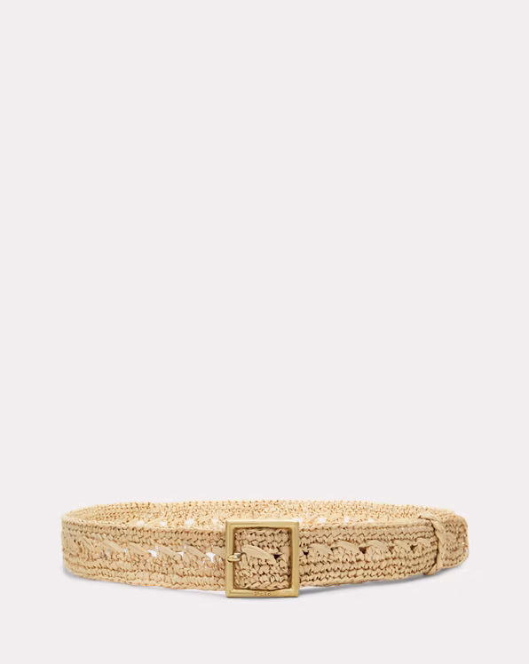 Square-Buckle Raffia Belt
