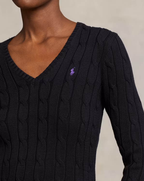 Cable-Knit Cotton V-Neck Jumper