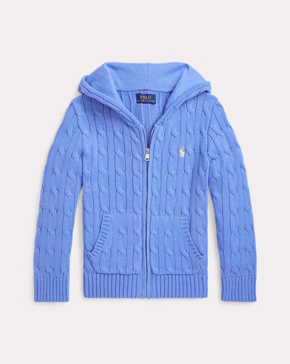 Cable Cotton Hooded Full-Zip Jumper