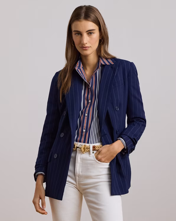 Pinstripe Double-Breasted Twill Blazer