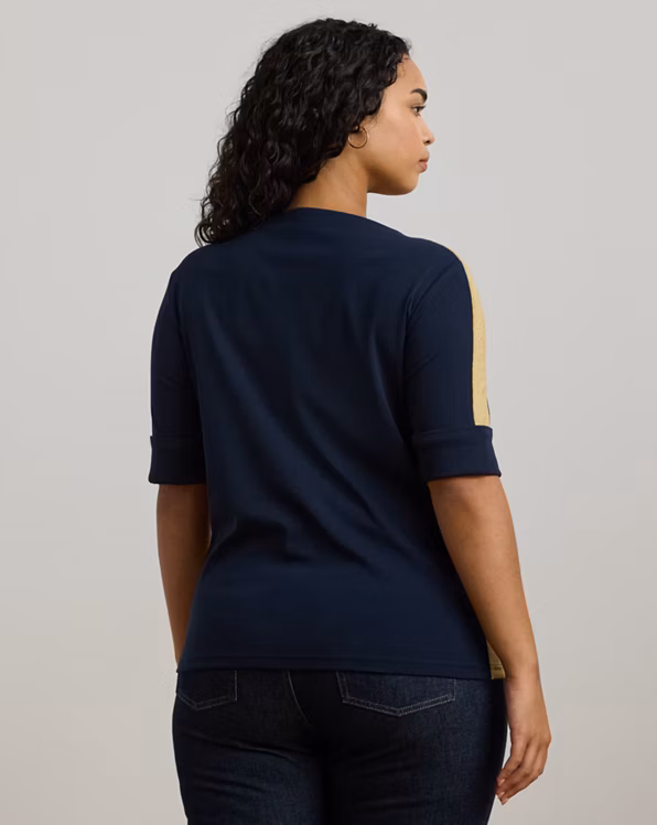 Two-Tone Stretch Cotton Elbow-Sleeve Tee