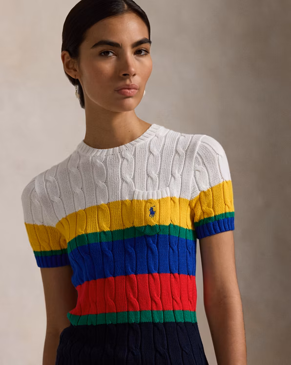 Striped Cable Short-Sleeve Jumper