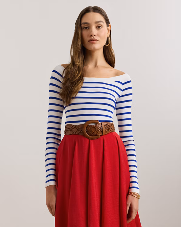 Striped Ballet-Neck Jumper