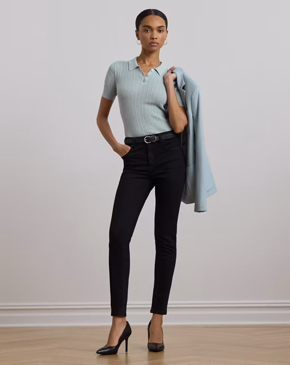 Pointelle-Knit Cotton-Blend Polo Jumper