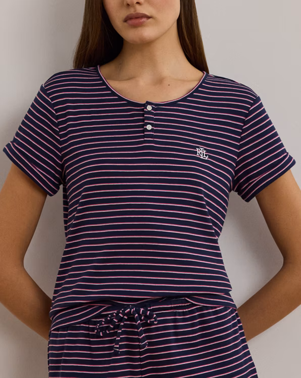 Striped Rib-Knit Henley Boxer Pyjama Set