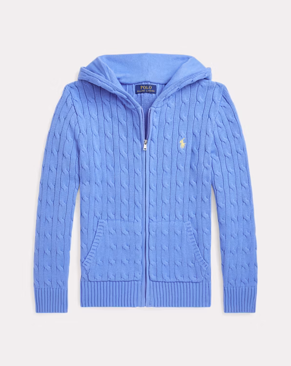 Cable Cotton Hooded Full-Zip Jumper