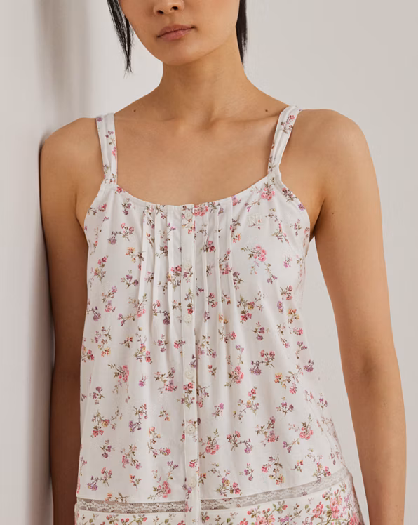 Floral Lace-Trim Jersey Ankle Pyjama Set