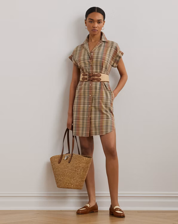 Belted Cotton Madras Shirtdress