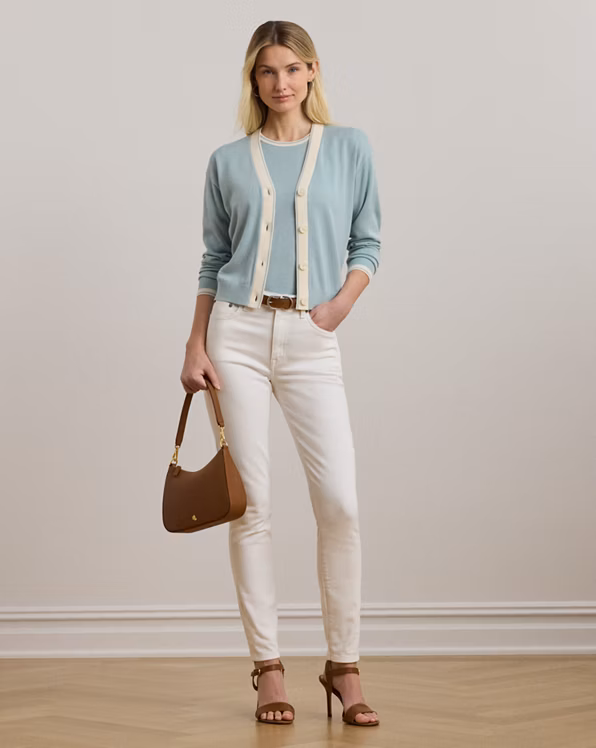 Two-Tone Cotton-Blend Cardigan